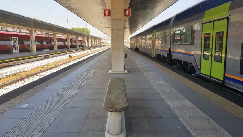 The Art-Deco details at Venezia Santa Lucia train station include these stone benches