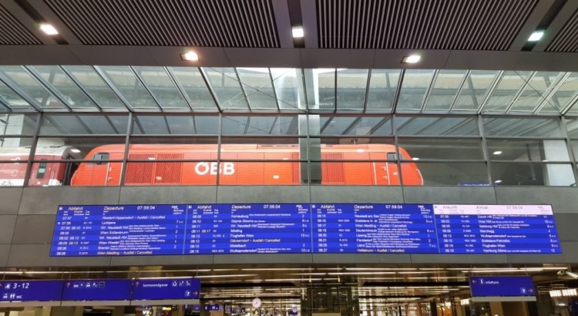 The main departure board at Wien Hbf - the passage to the trains is beneath it