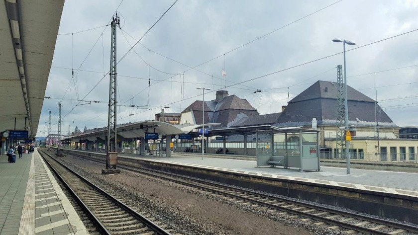 A general view of Koblenz Hbf from the track used by southbound express trains