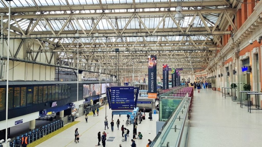 The upper balcony level which houses the access to Waterloo East station