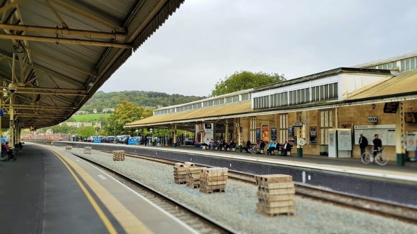 Platform 1 is on the right in this view of Bath Spa station