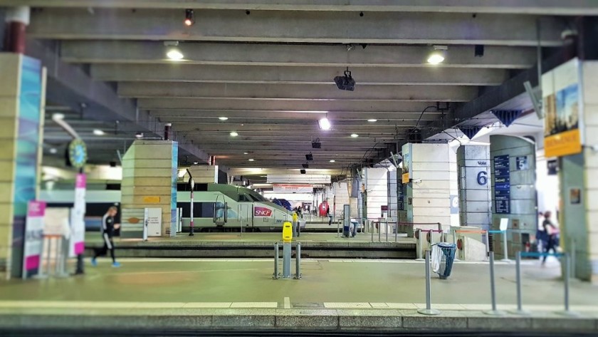 The main concourse is to the right on the same level which the trains use