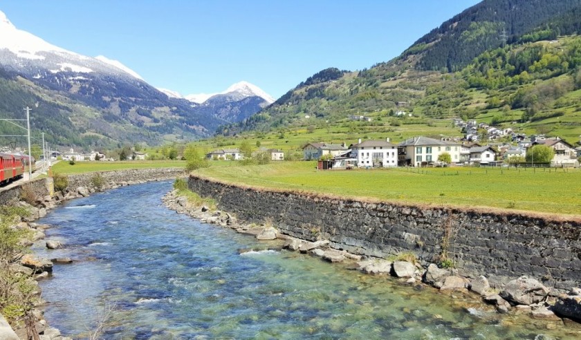 Heading north from Tirano on a train to St Moritz