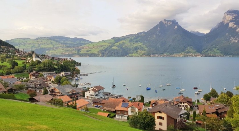 The spectacular view of the village of Faulensee which can be seen on the left