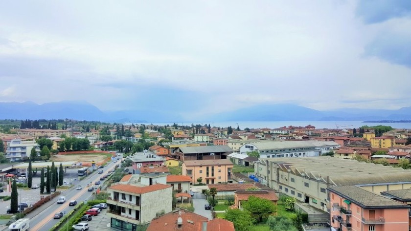 The view as the train approaches Desenzano on a grey day, on a sunny day you can see the mountains surrounding the lake 