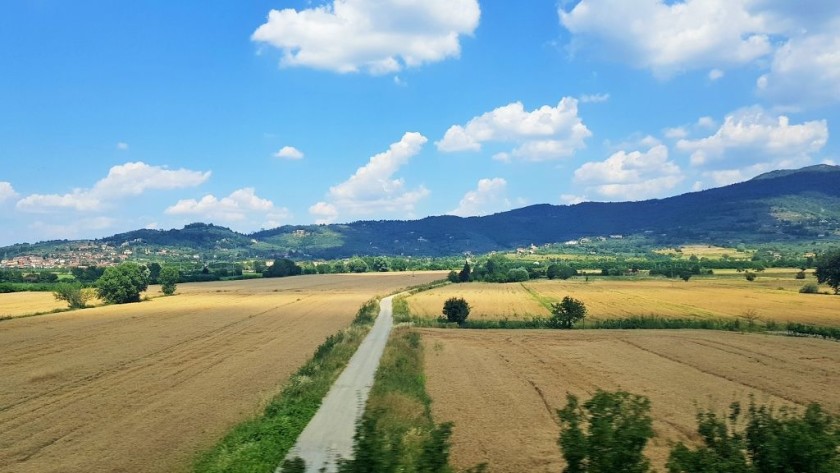 Racing across farm land on the Florence - Rome high speed line