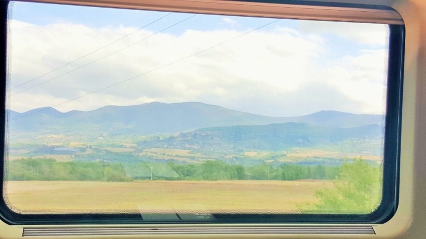 Looking towards the views of the distant mountains from the high speed line