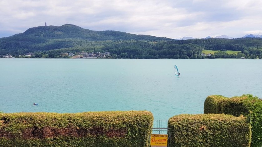 The view over the Worthersee as the train heads north from Villach