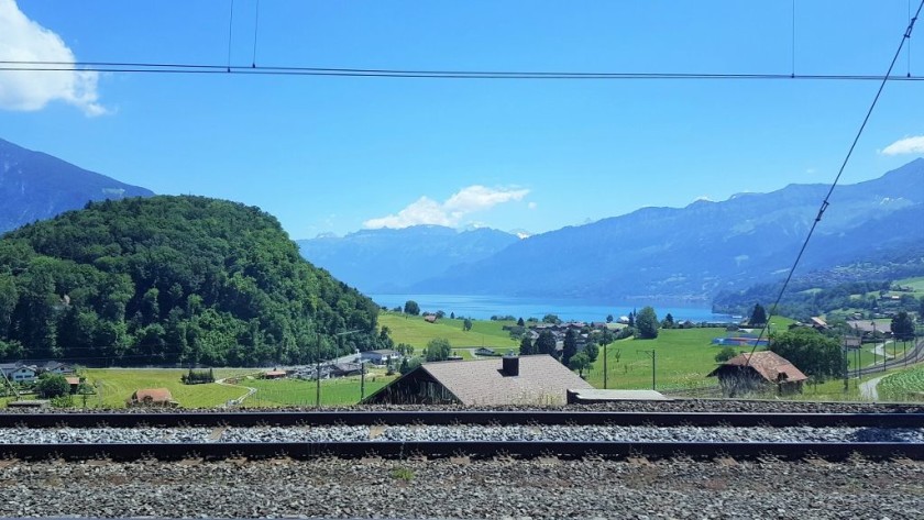 A final view of the lake as the train departs from Spiez