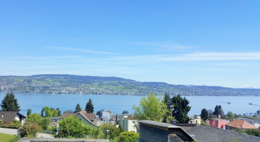 Looking down over Lake Zurich from the left of the train