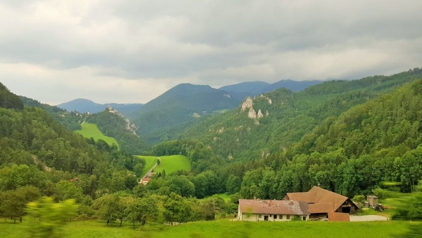 The view from a viaduct as the train ascends to Semmering