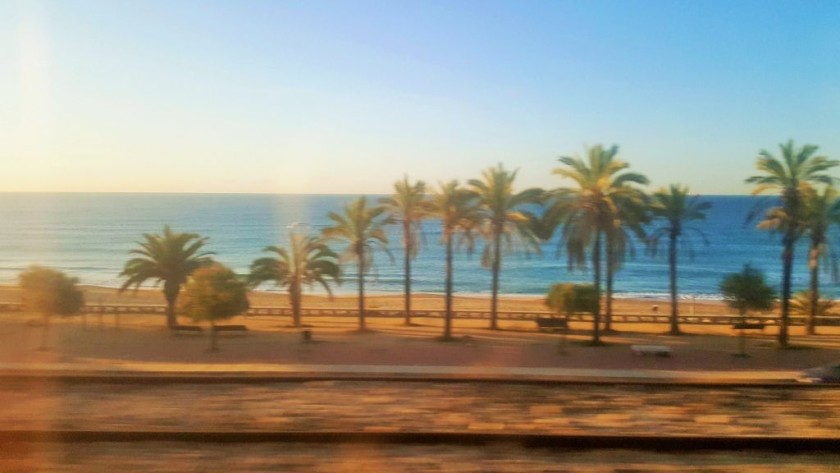 The railway line hugs the shore either side of Tarragona