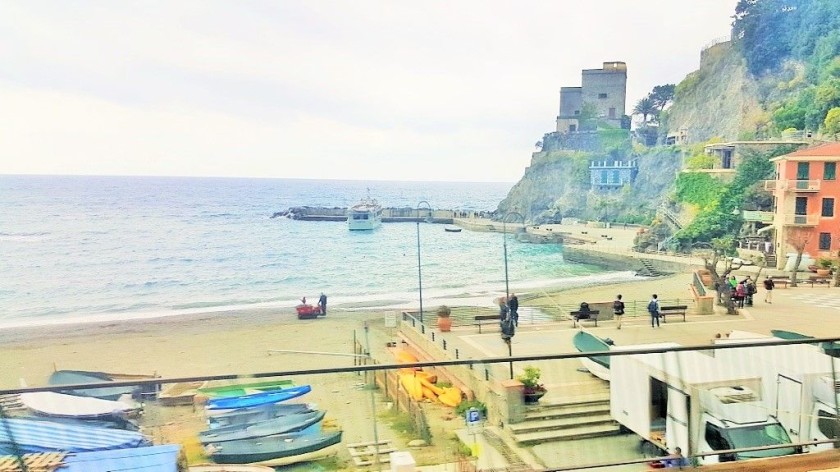 There are glimpses of the Cinque Terre beaches north of La Spezia