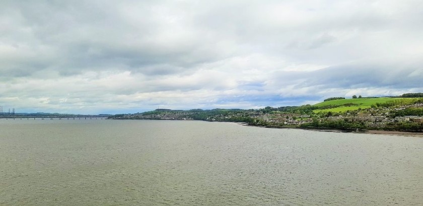 The view looking east as the train moves on to the Tay Bridge