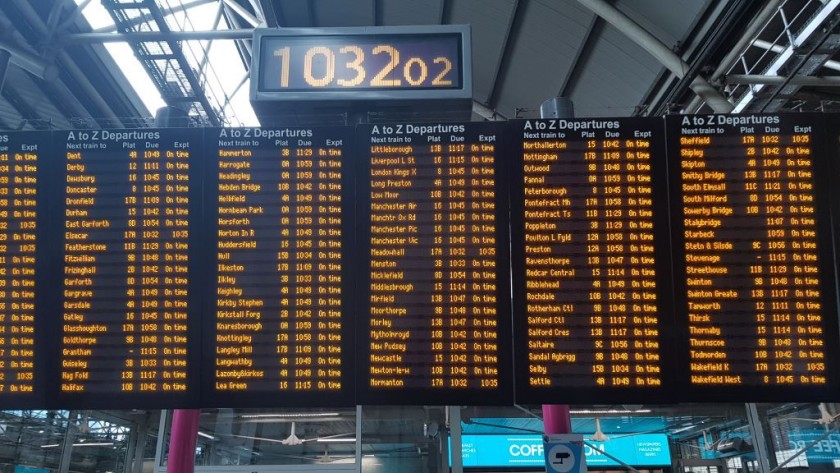 One of the A to Z departure screens on the platforms, useful for checking connections