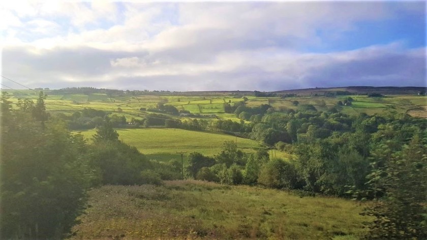Looking towards the Pennines as the train nears Manchester