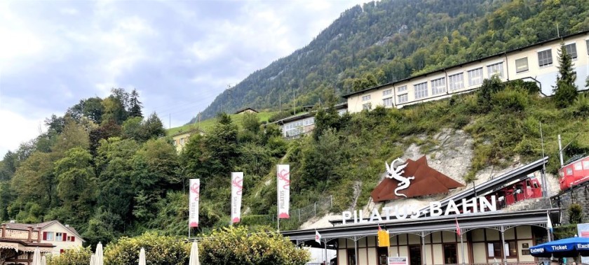 You can't miss the base station of the Pilatus Railway