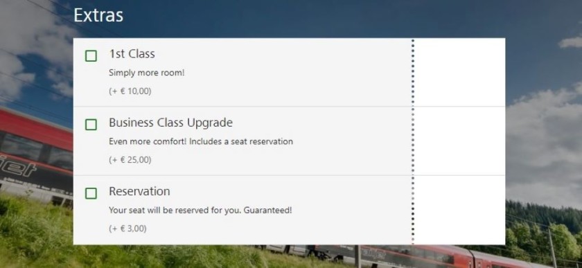 Adding extras when booking European train tickets