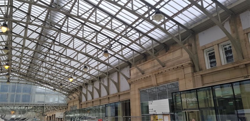 The buildings around the main concourse are being restored as part of the redevelopment work at the station