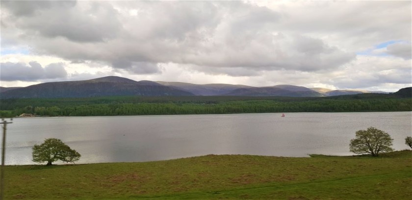 Passing by Loch Insh on the right, south of Aviemore