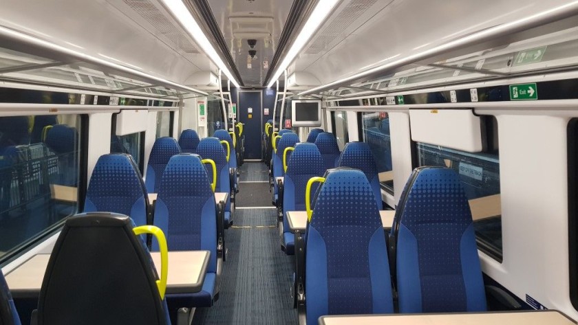 On these trains many of the seats are at tables