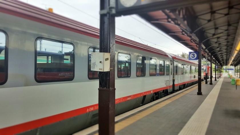 A train to Munich awaits departure from Verona