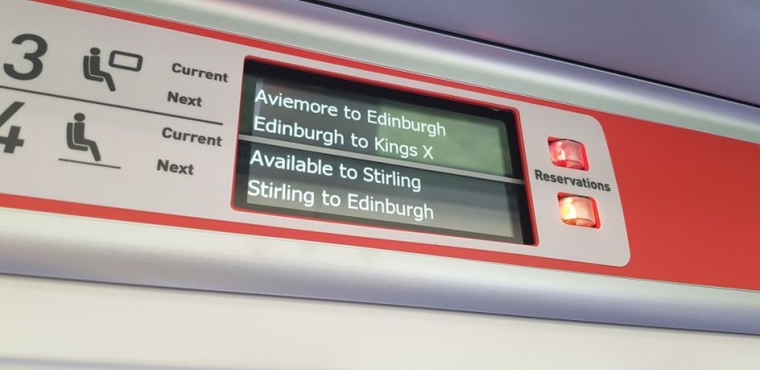 The seat reservation info on an Azuma train operated by LNER