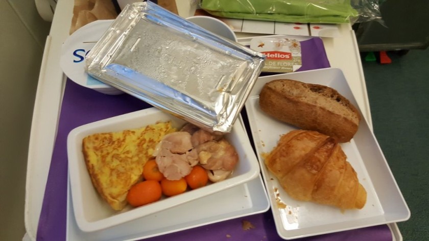 The complimentary breakfast which was served on a Euromed service