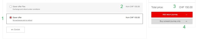 Choosing a cheaper night train option when booking with SBB