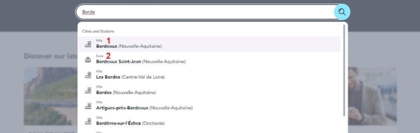 Choosing a specific station on SNCF Connect