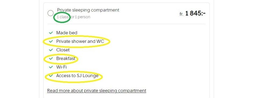 Booking a 1 first class cabin on the SJ website