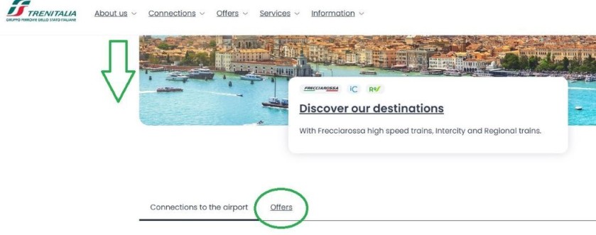 Accessing the Offers on the Trenitalia website