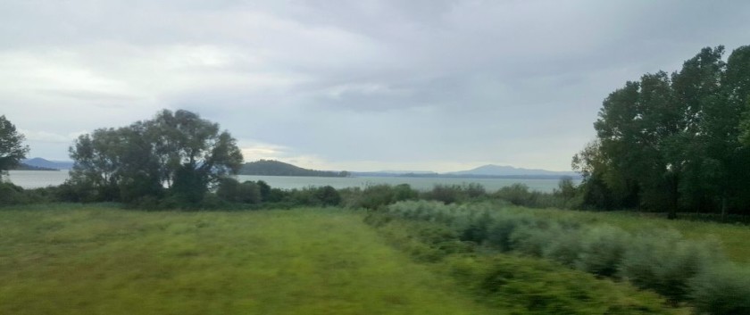 The view over Lago Trasimeno at dusk