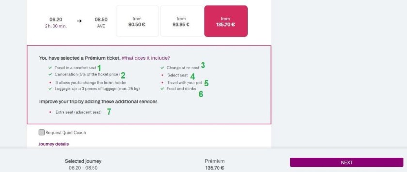 Booking Premium Tickets on the Renfe website