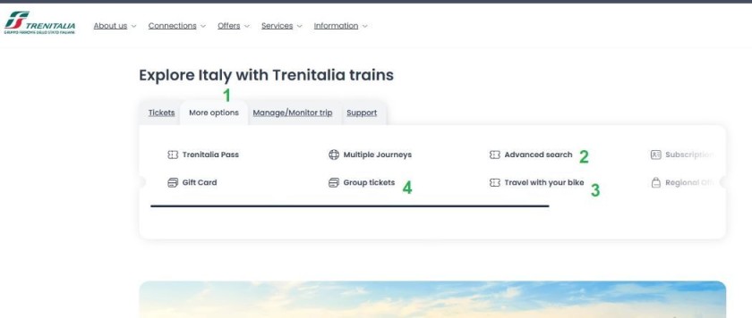 Accessing the Advance Search options when Booking tickets with Trenitalia