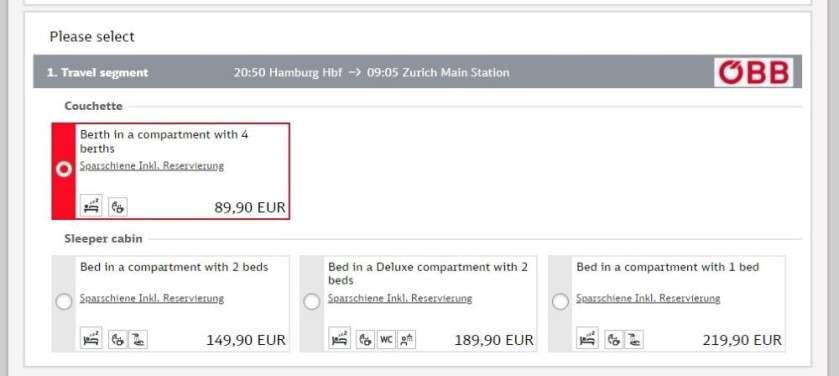 Booking couchettes and sleeping cabins on the DB website