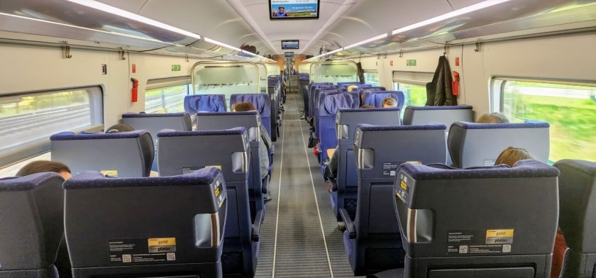 A general view of a 2nd class seating saloon on an ICE 4 train