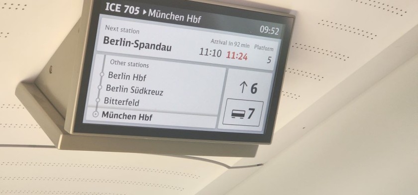 The in car info screens on an ICE 4 train