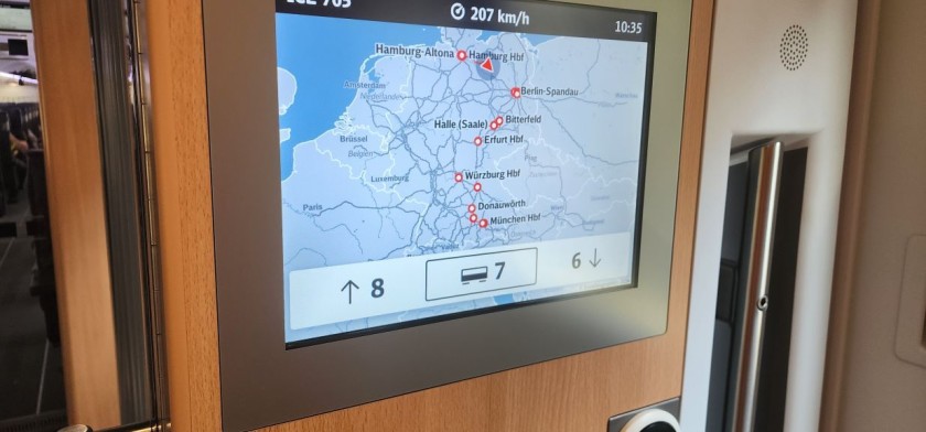 An info screen on an ICE 4 train