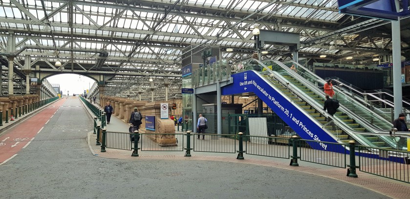 The roadway up to the Waverley Bridge on the Princess St side of the concourse