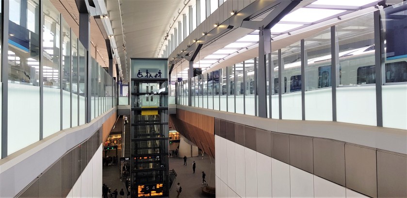 Each of the sets of platforms 1 -9 has an elevator down to the main concourse