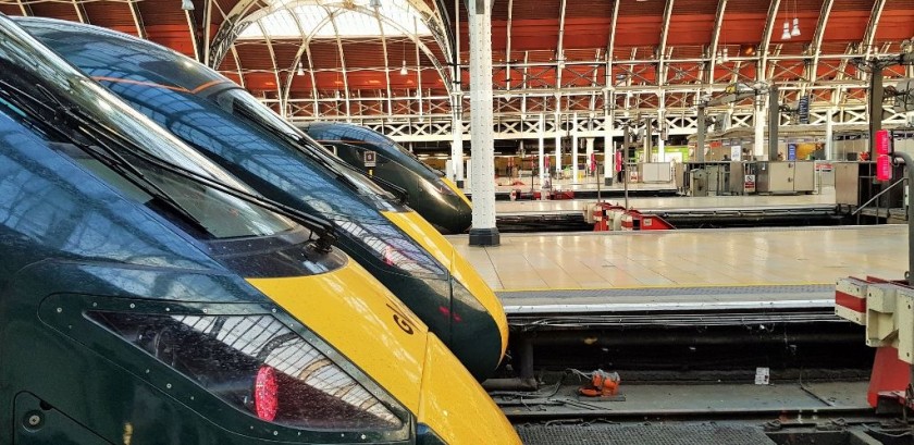 Intercity Express trains await departure from Paddington station