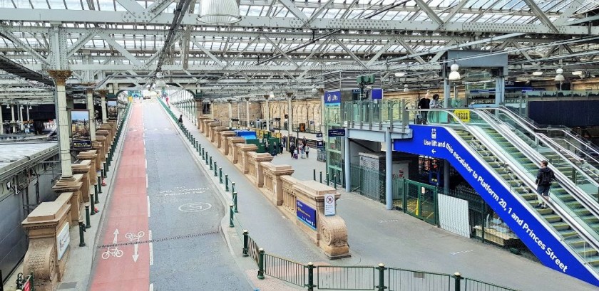 One of the slopes up to Waverley Bridge with the access to the Waverley Steps on the right