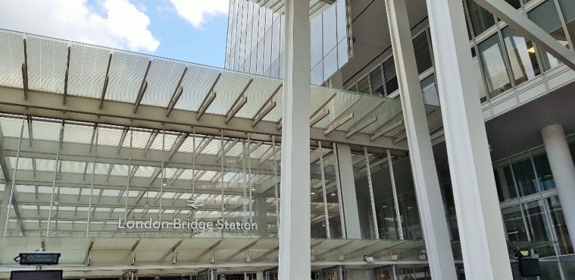 The main entrance to the upper concourse is to the left of The Shard skyscraper