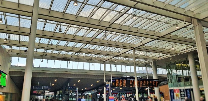 On the upper level concourse looking towards the trains
