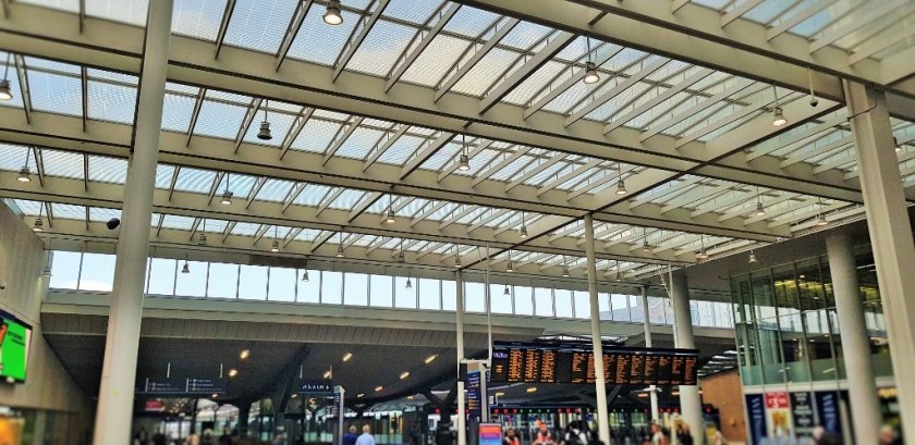 On the upper level concourse looking towards the trains