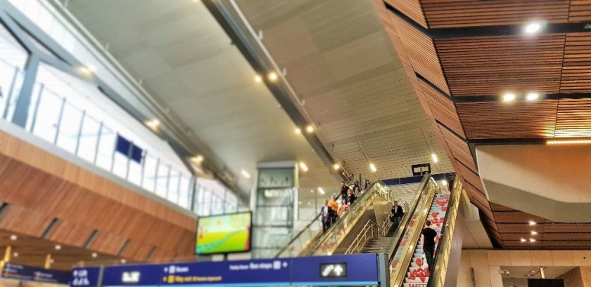 This escalator leading up from the lower level concourse to the upper level