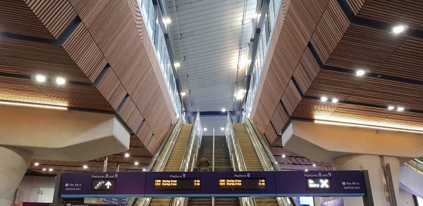 One of the sets of escalators leading up to platforms 8 and 9