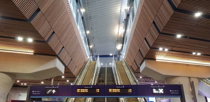 One of the sets of escalators leading up to platforms 8 and 9