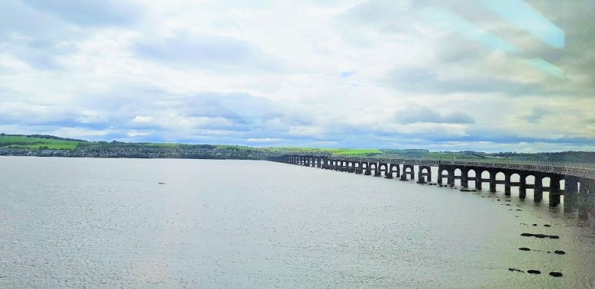 Looking back at the bridge as the train arrives in Dundee